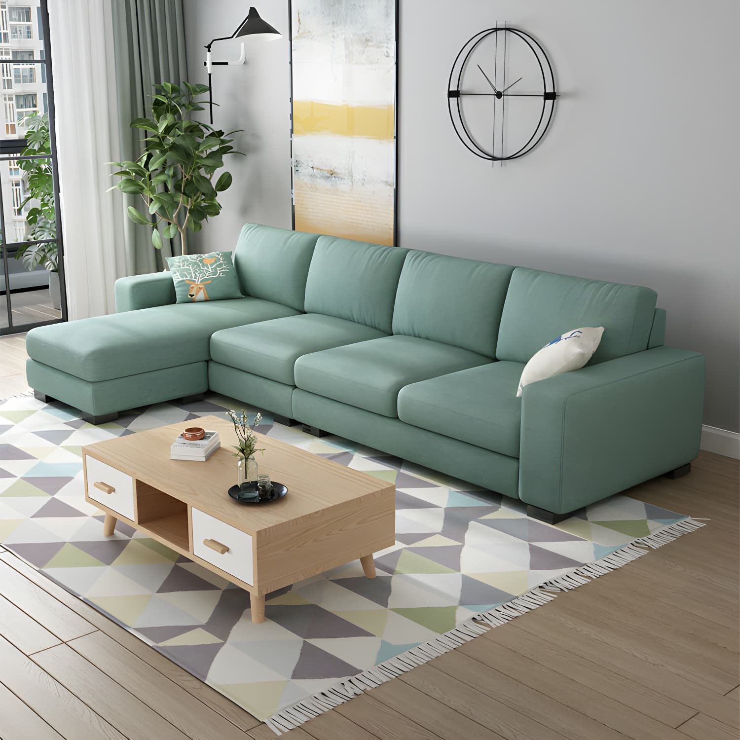 Scandinavian Wood Frame Straight Sofa with Cushion Back and Slipcover in 3 Piece Set - image 19