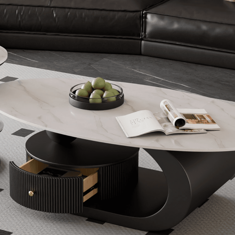 Modern Farmhouse Bunching/Single Coffee Table with Chalk Oval Slate Top, Plinth Base, and 1 Drawer - image 7