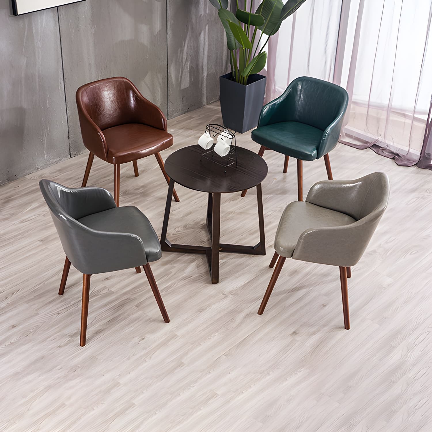Scandinavian Beech Solid Back Arm Chair Fabric Dining Chair with Natural Legs - image 31