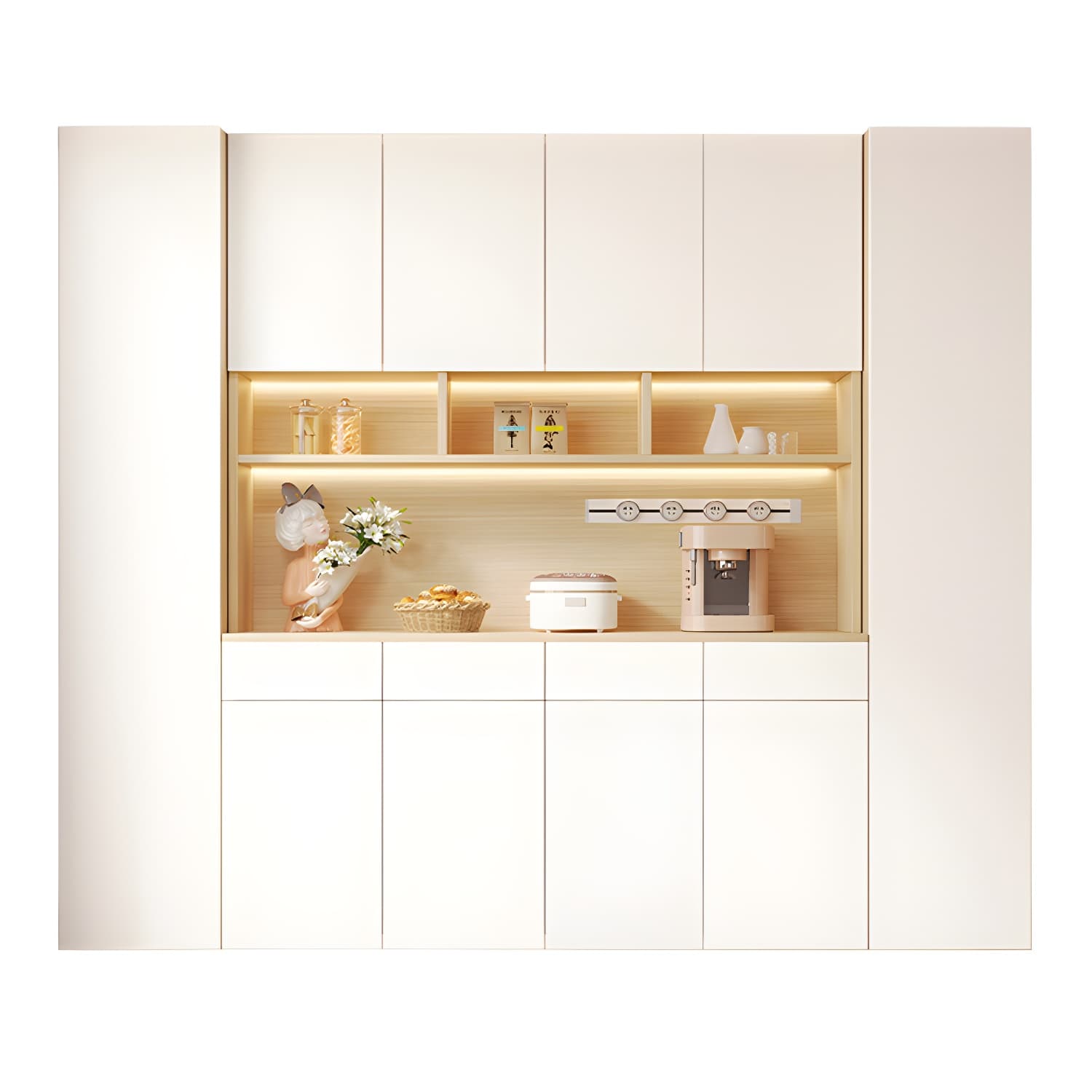 Scandinavian White Wood Buffet Sideboard Cabinet with Cabinets and Shelves - image 5