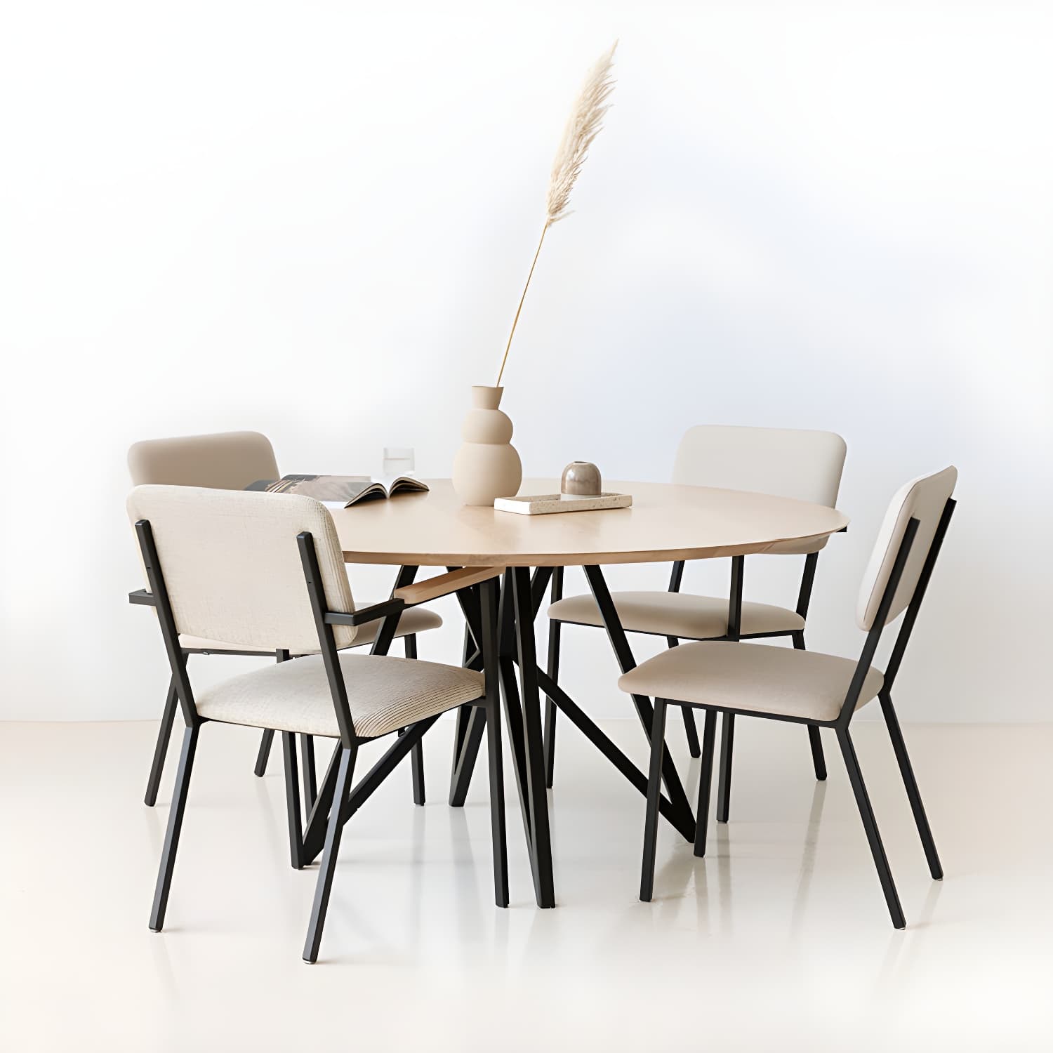 Metal Contemporary Round Dining Table Pine Wood Top Table for Dining Room - image 6