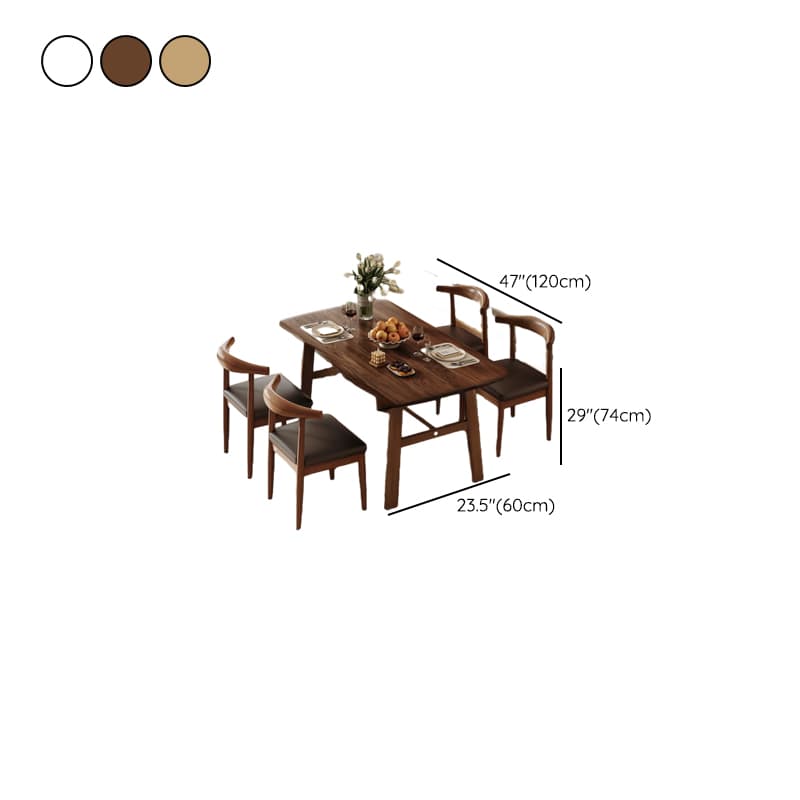 5 Pieces Chalk/Brown/Natural Dining Table Set with Wood Back Padded Chair and Natural Solid Wood Rectangular Dining Table for 4 - image 15