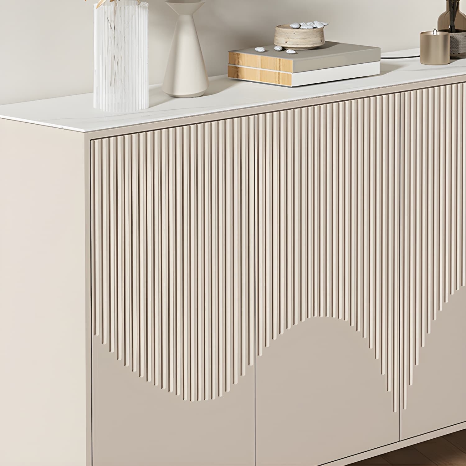 Modern White Wood Sideboard Credenza with Adjustable Shelving and 6 Interior Shelves - image 9