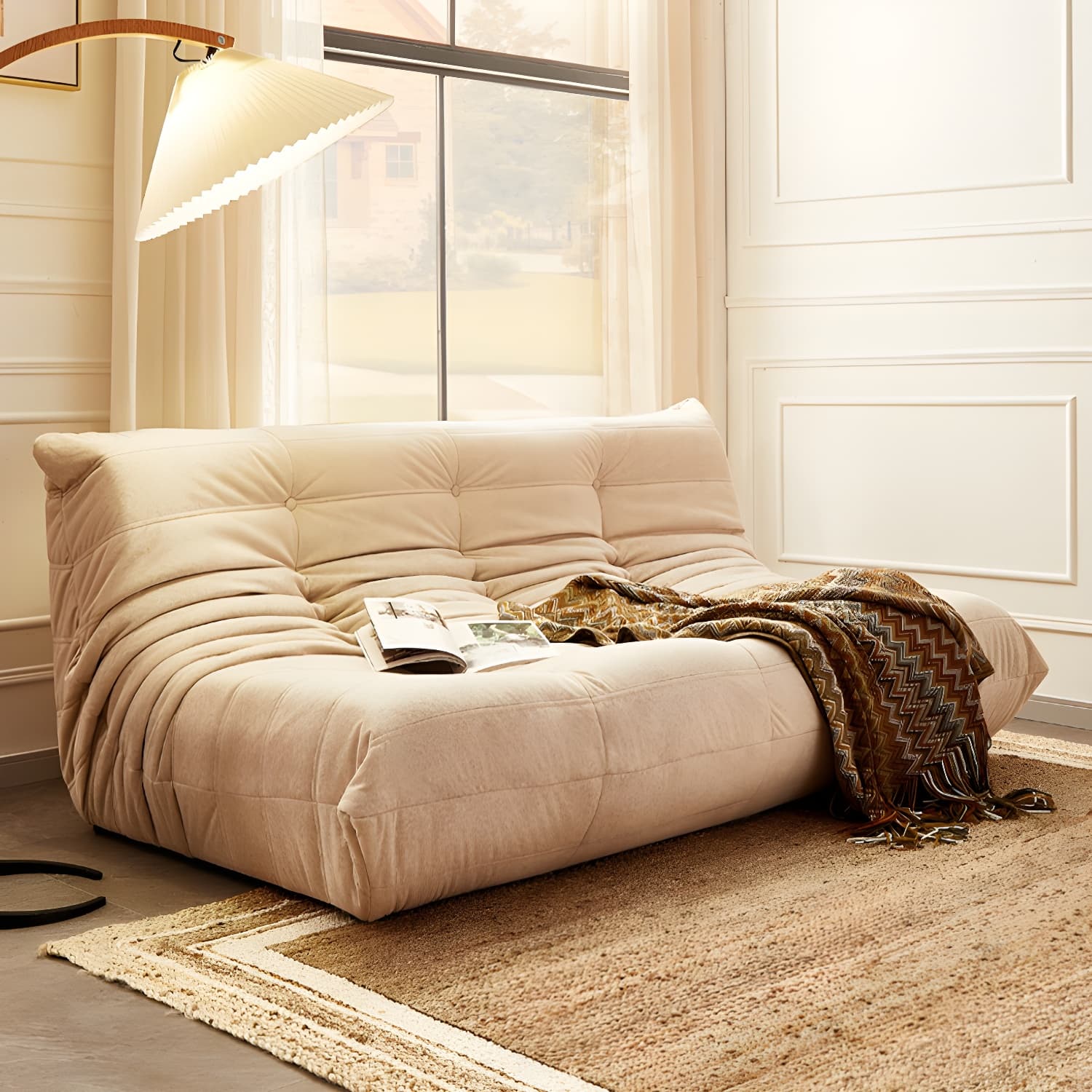 Modern Tufted Cushions Armless Living Room Wooden Standard Seating - image 15
