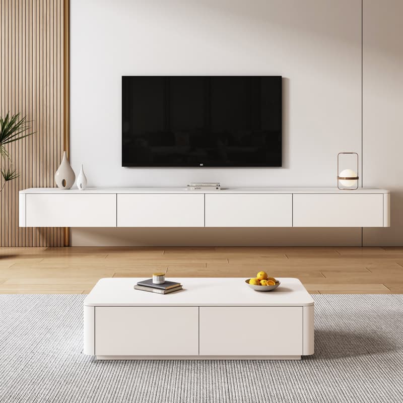Ivory Rectangular Wall-supported TV Stand with 6 Drawers/5 Drawers - image 3