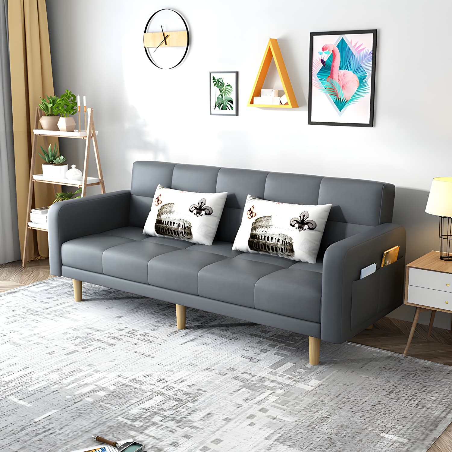 Contemporary Square Arm Sleeper Sofa Biscuit Back Convertible Sofa for Living Room - image 9