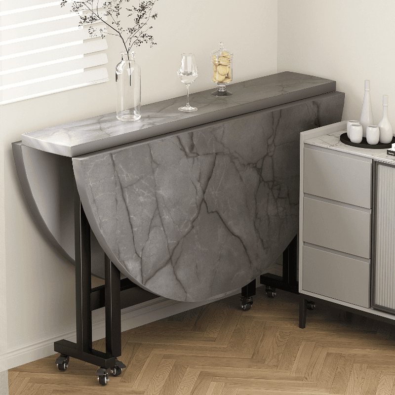 Contemporary Circular-shaped Timber Dining Table in Gray, Extendable
