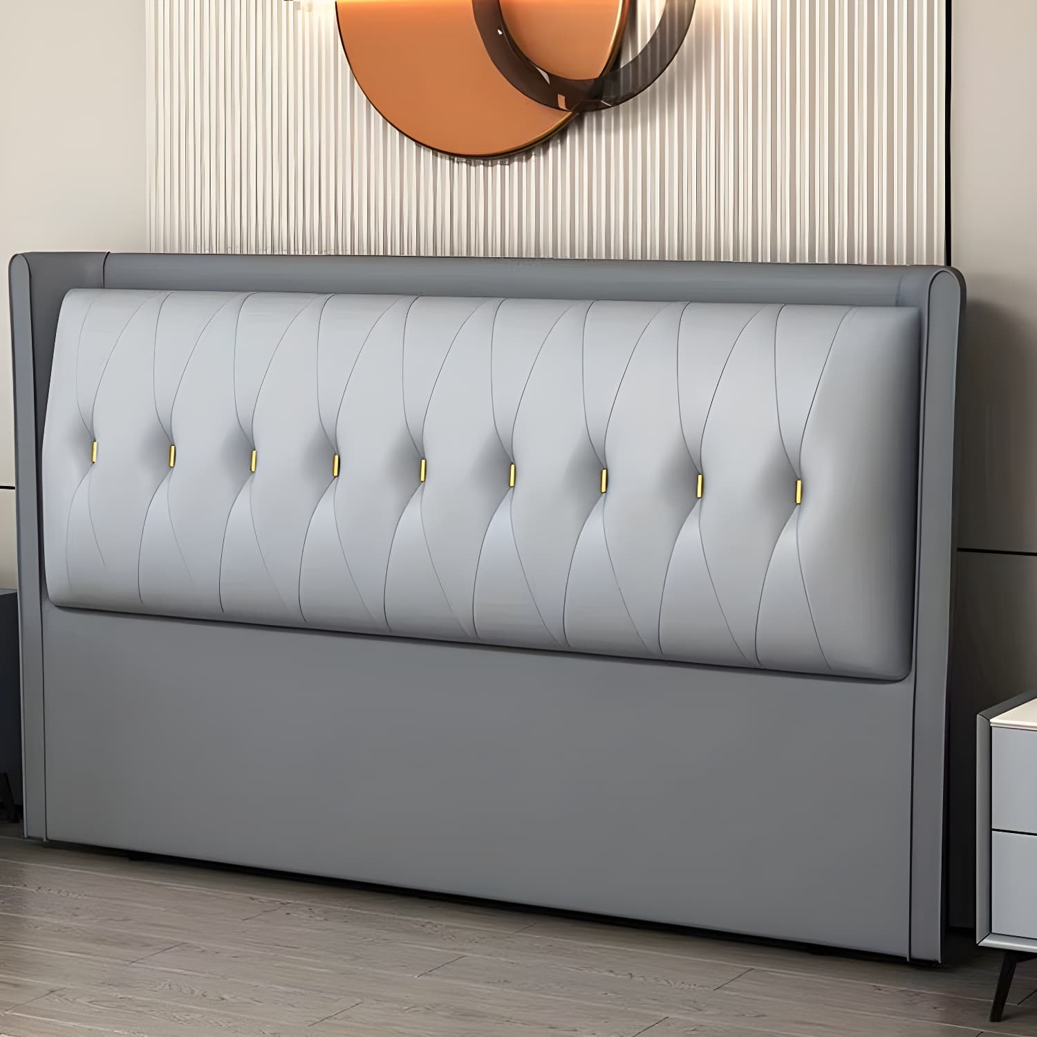 Contemporary Headboard Bed with Tufted Leather Upholstery in Rectangular - image 19