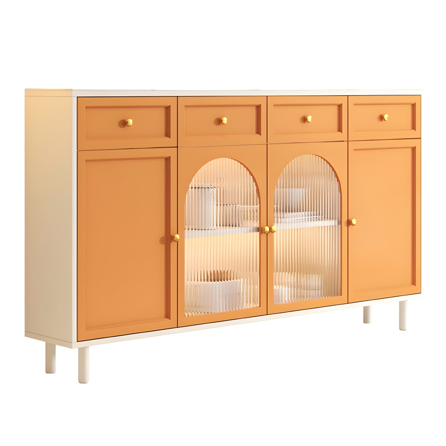 Scandinavian Wood Sideboard with Stone Countertop and Glass Doors - image 14