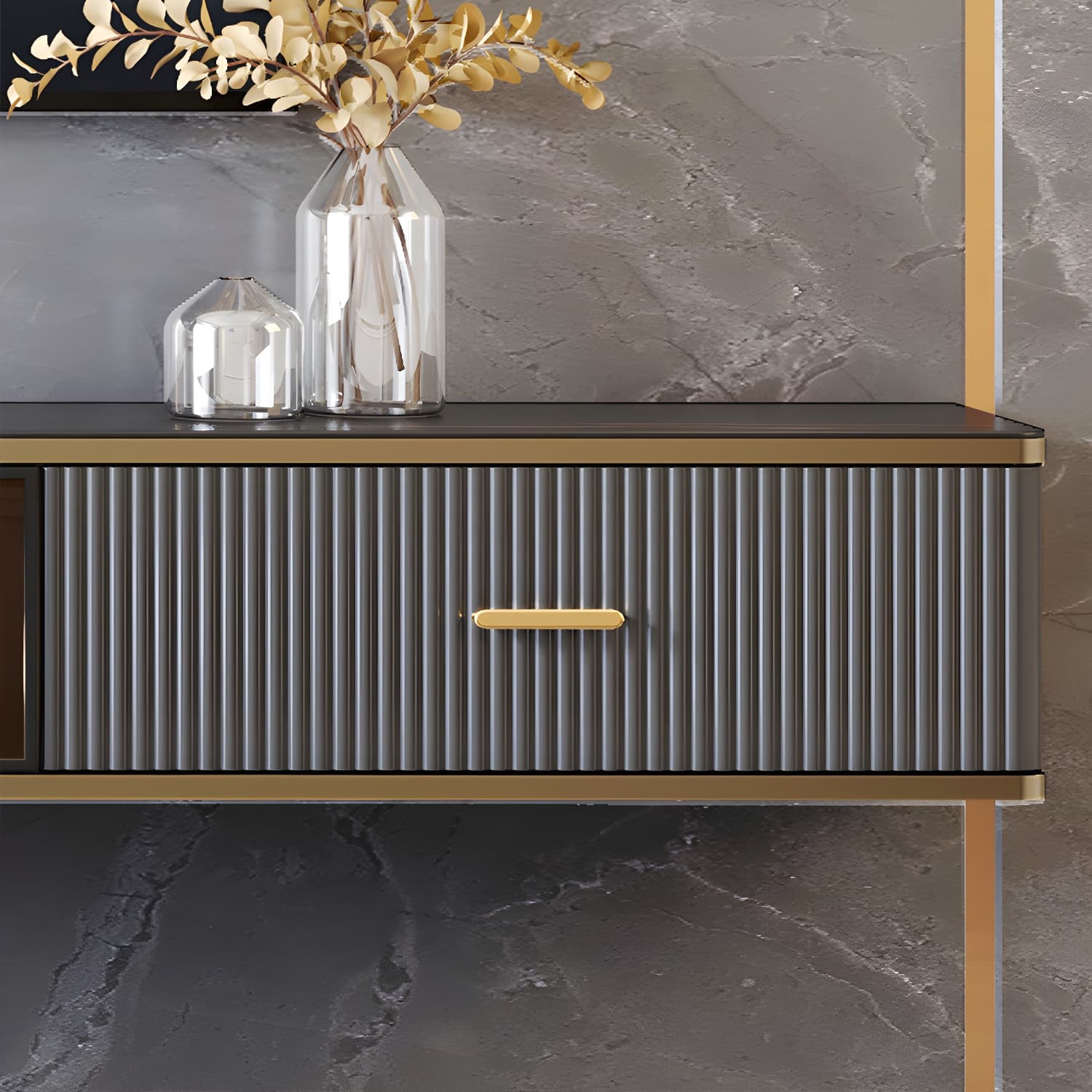 Black Slate TV Cabinet Gorgeous Style Home Wall Mounted TV Cabinet Console - image 7