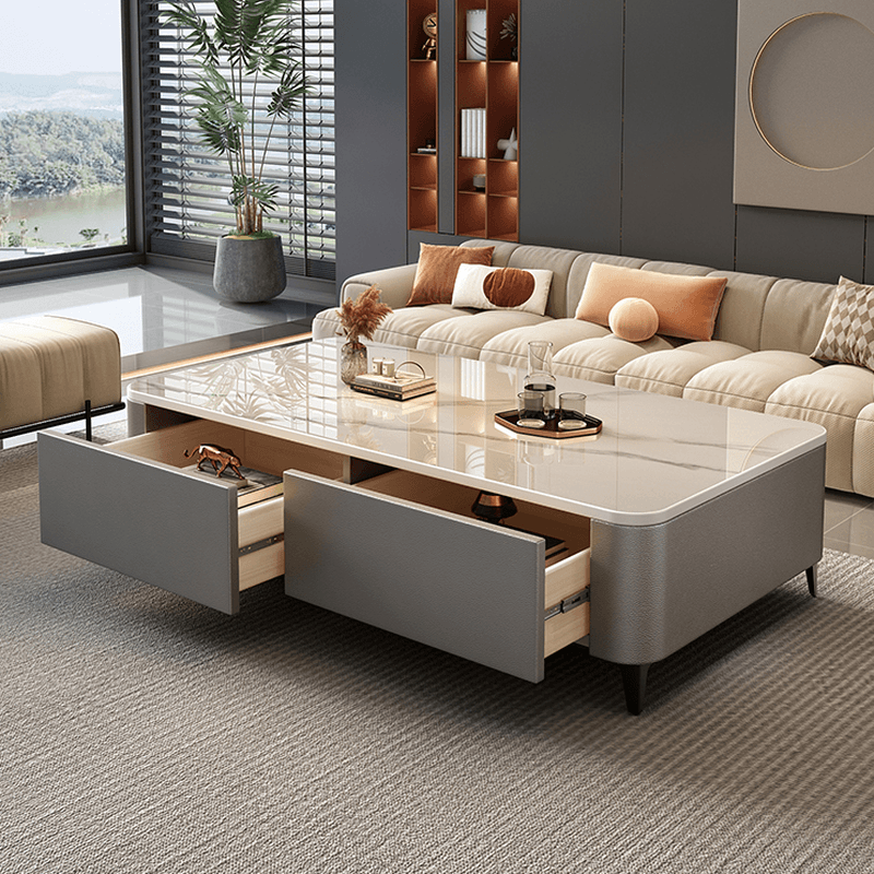 Rectangular Calfskin Accent Table with 2 Drawers - image 7