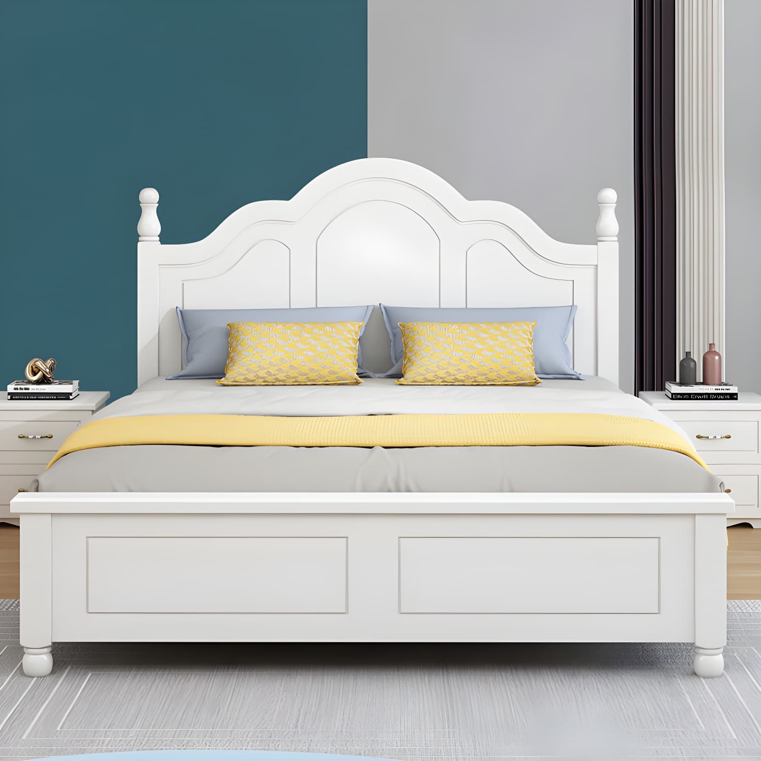 Modern Wooden Scratch Resistant White Headboard Bed with Drawers - image 3