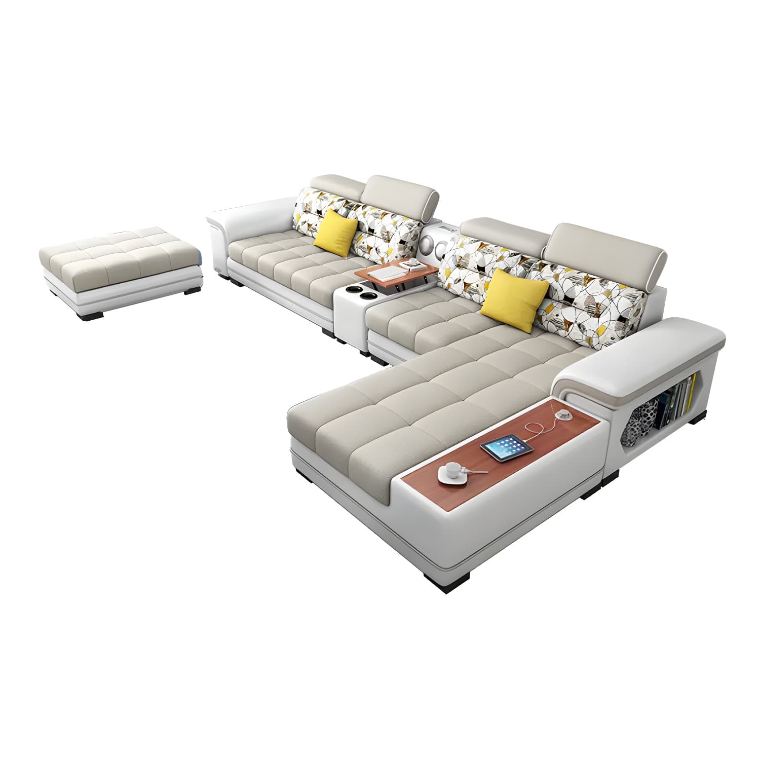 Modern Beige Sectional Sofa with Wood Frame, Pillow Back & Slipcover, Storage Included with Shelves - image 13