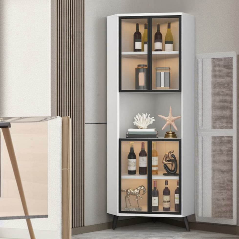 Contemporary Wood Corner Accent Cabinet with Clear Glass Doors, Metal Legs and Interior Shelves - image 6
