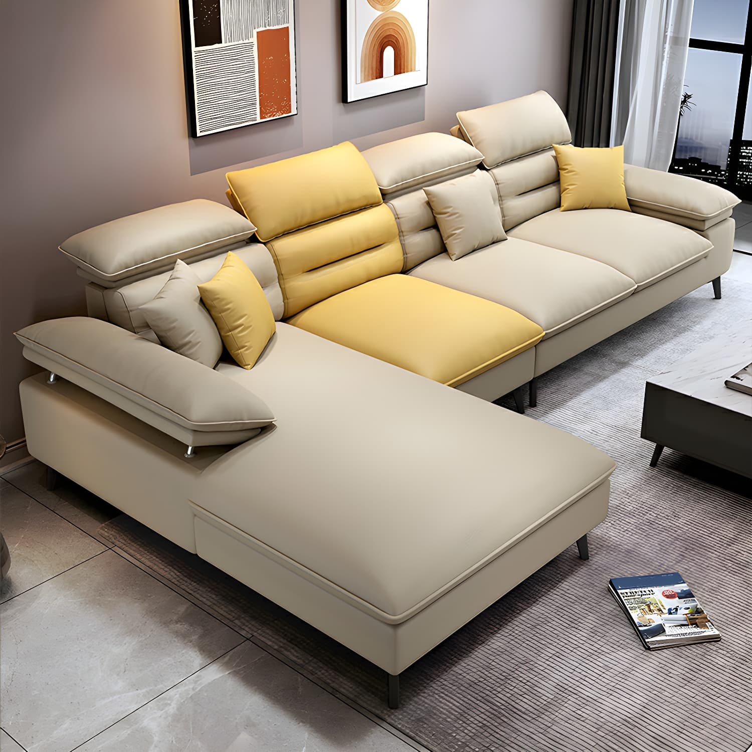 Modern L-Shape Sofa Chaise in Tech Cloth with Stationary Design and 3 Piece Set - image 3
