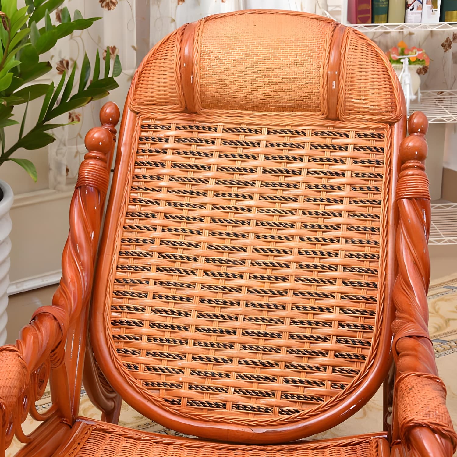 Espresso Rattan Rocking Chair Antique Reclining Rocker Chair 24.4" x 47.2" x 36.2" - image 15