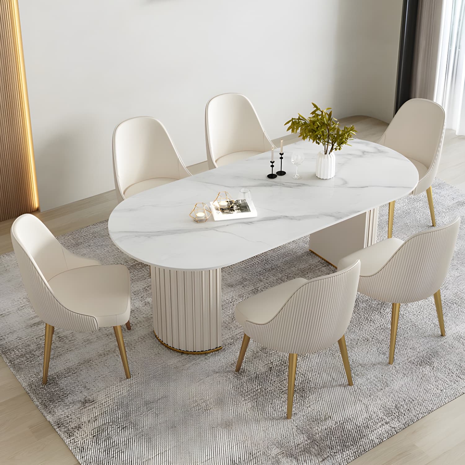 Glam White Sintered Stone Dining Table Set Oval 1/2/5/7 Pieces Dining Set for Home Use