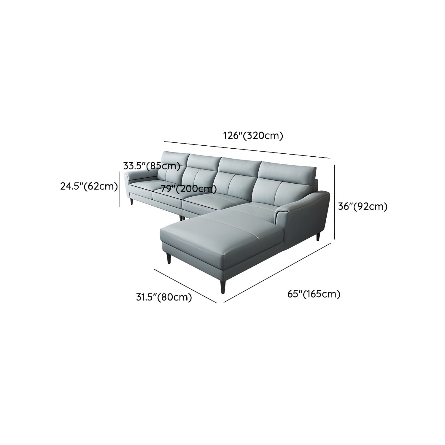 Modern Blue Genuine Leather Sectional Sofa Set with 3 Pieces of Large Size and Pillow Top Arms - image 18