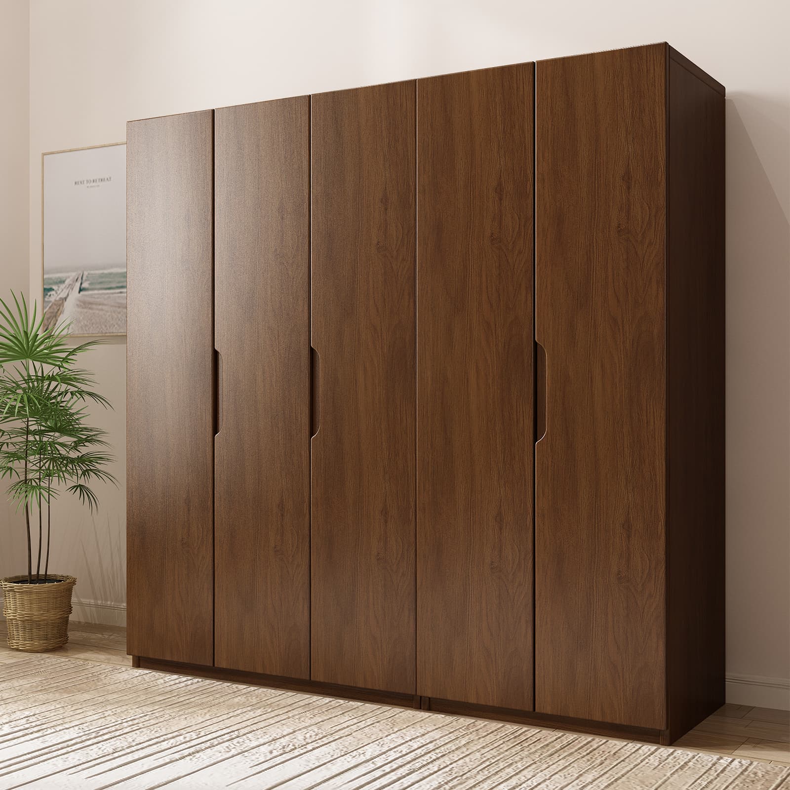 Contemporary Oak Solid Wood Wardrobe Freestanding Multifunctional Wardrobe