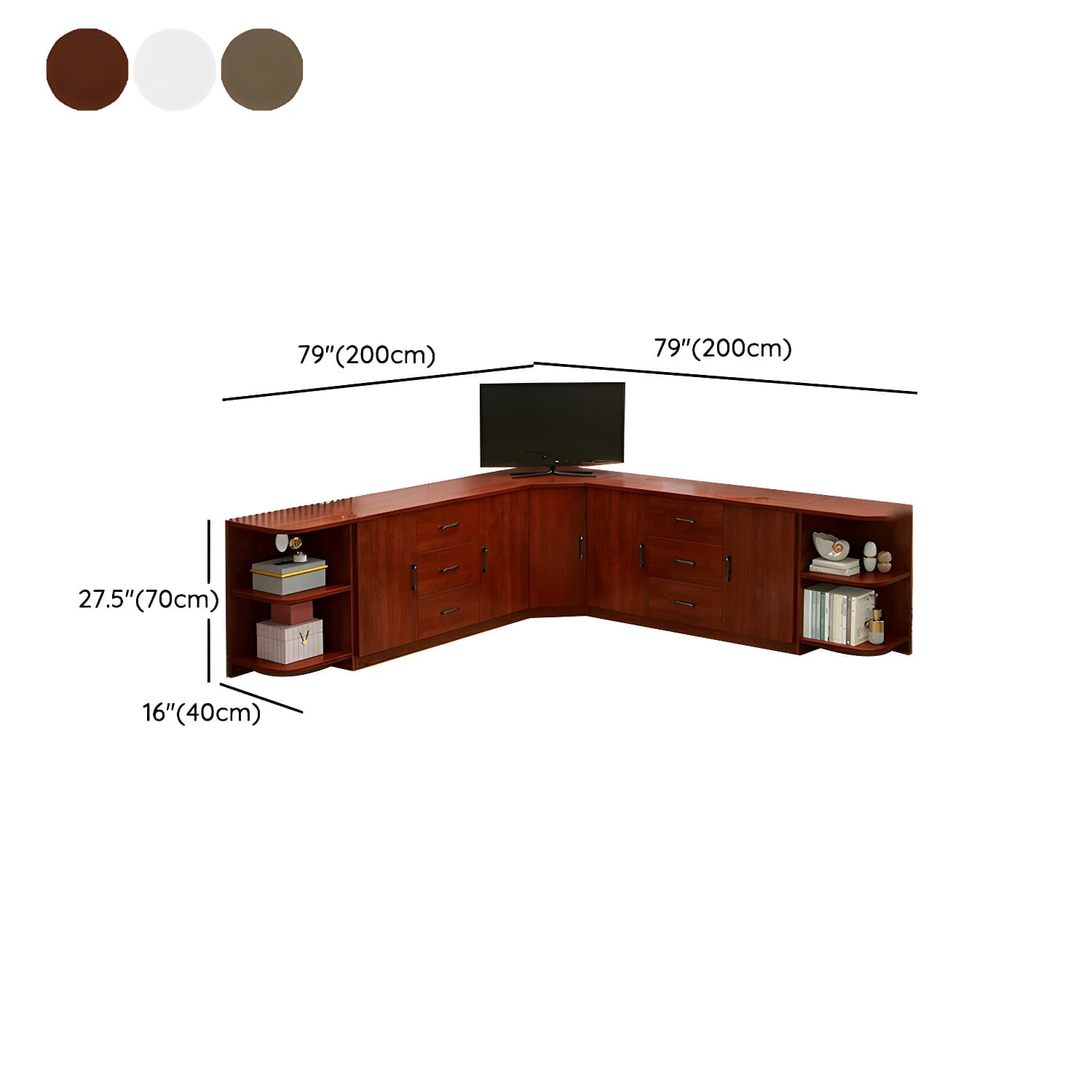 Modern Solid Wood Corner TV Stand Console with Storage Drawers & Shelves - image 18