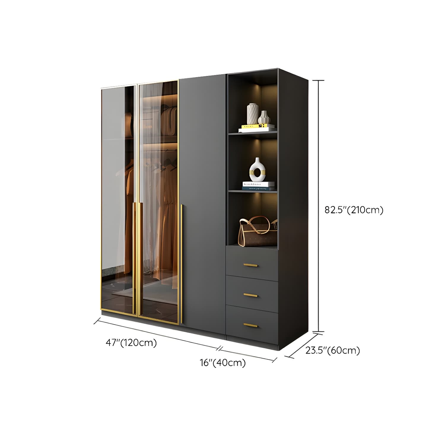 Modern Black Wood Wardrobe Armoire with Soft-Close Drawers & Clothing Rod - image 27