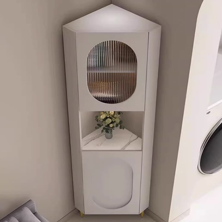 Modern Corner Accent Cabinet with Glass Doors and Exterior Shelving