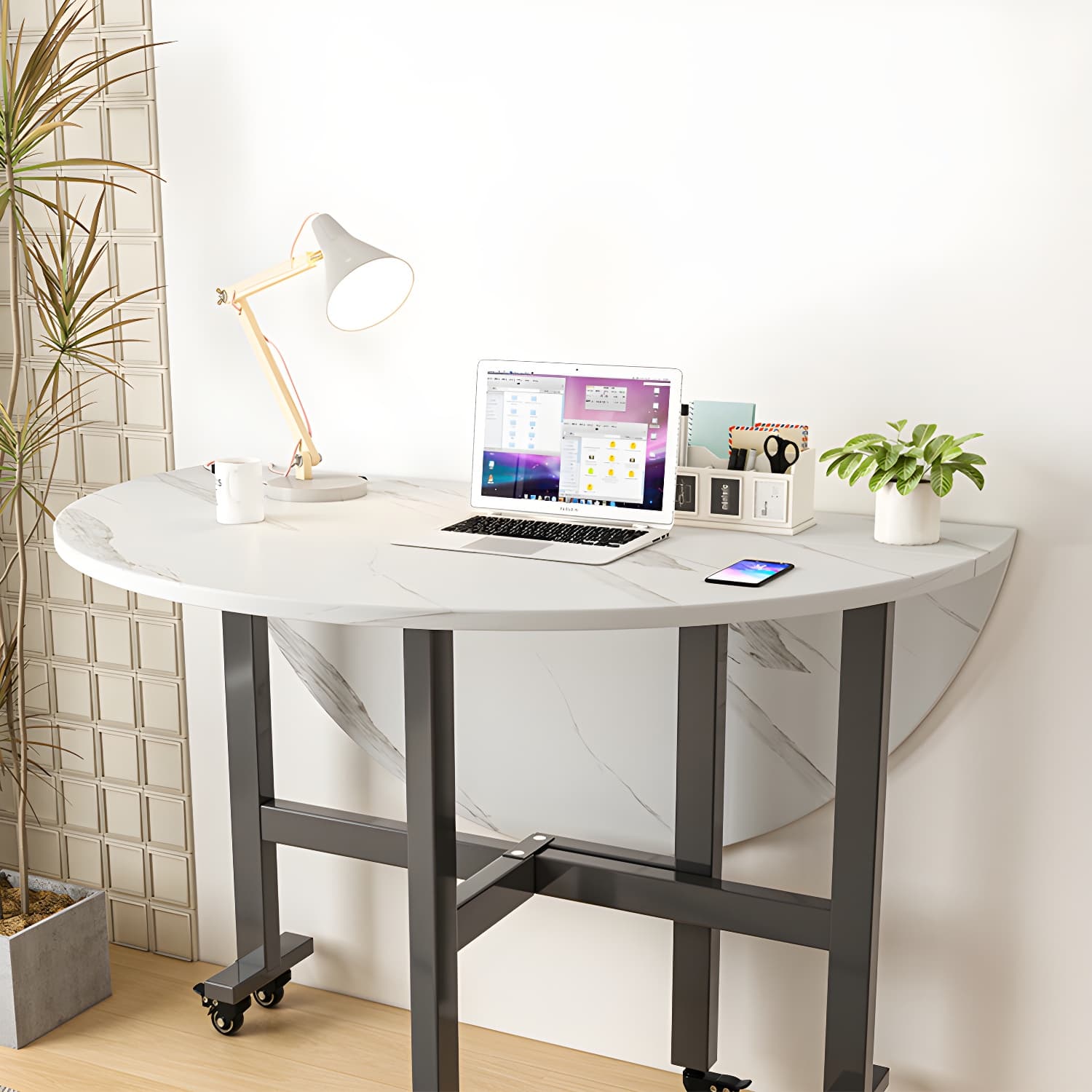 Modern Round Foldable Manufactured Wood Top Dining Table with Black Steel Legs - image 3