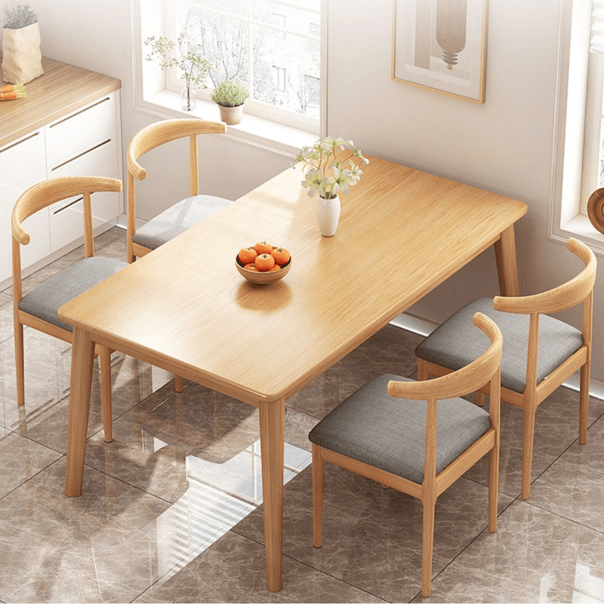 Dining Table Set with Rectangular Recycled Wood Top, 4 Legs, Fixed Table, Padded Chair with Back, Available in 5-piece/7 Piece Set/3 Pieces - image 5
