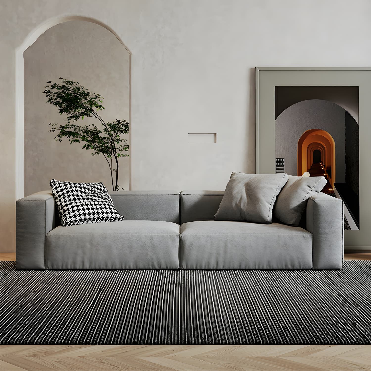 Modern Gray Chenille Stationary Sectional Sofa with Pillow Back and Wood Frame - image 9