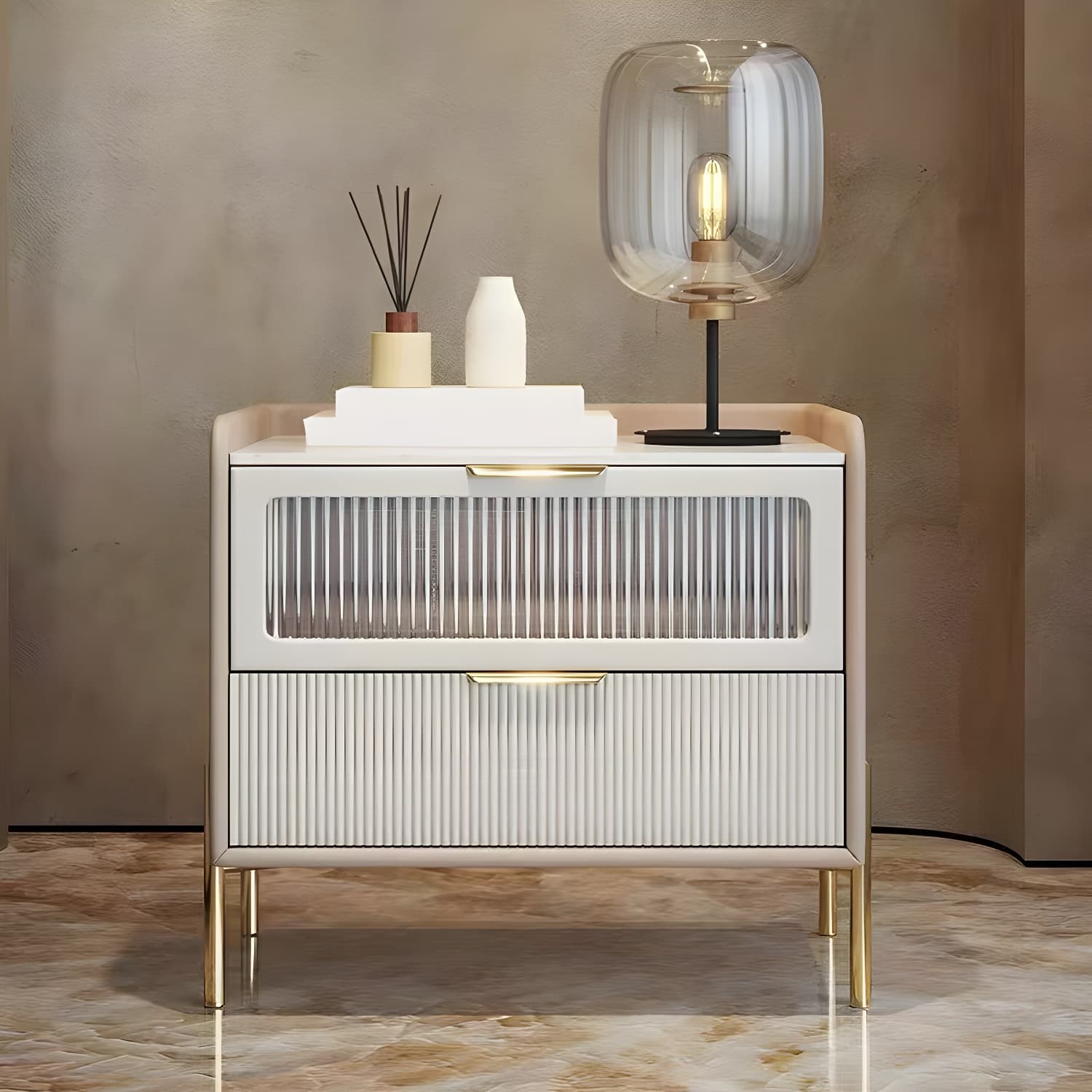 Glam 4 Gold Legs Storage Drawer Nightstand with Glass Drawer Door - image 10