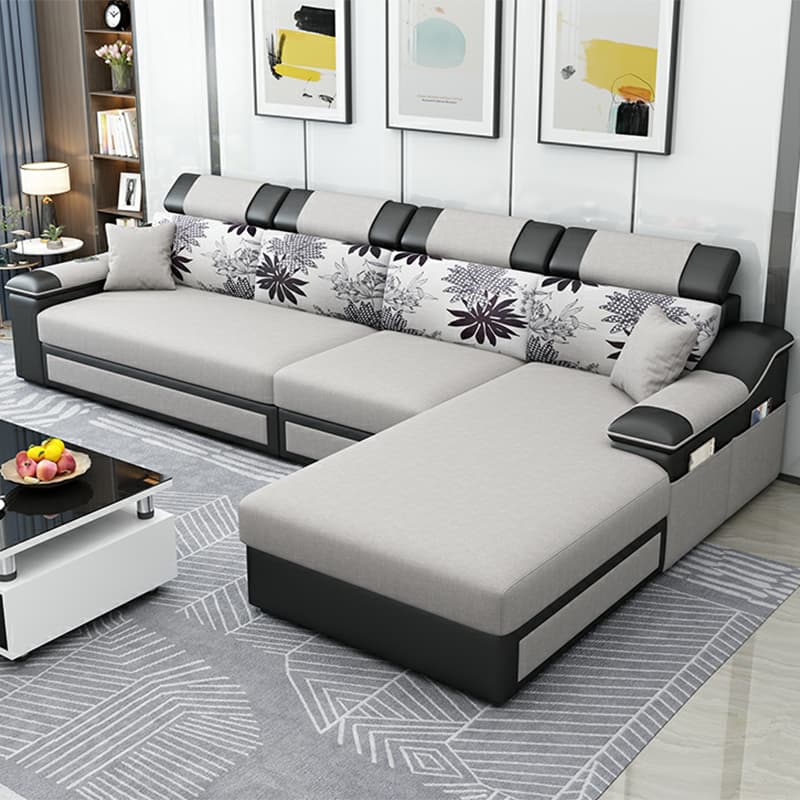 Modern Reversible L-Shape Wood Modular Sofa Chaise with Pillow Top Arm - image 5
