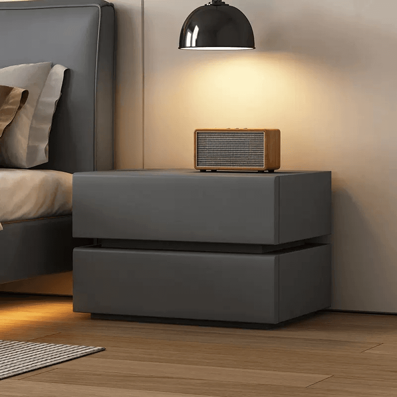 Minimalist 2-Tier Synthetic Leather Countertop Drawer Storage Nightstand