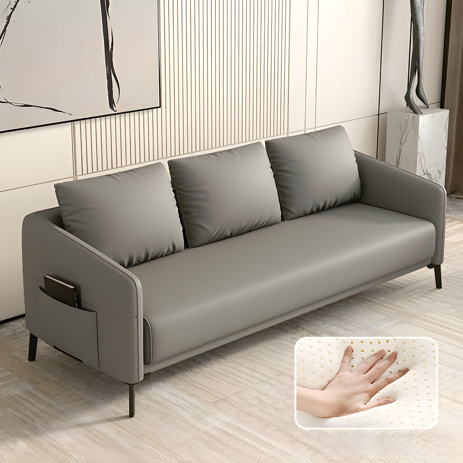 Modern Wood Frame Standard Sofa with Square Arms in Solid Color & Tear Resistant - image 11