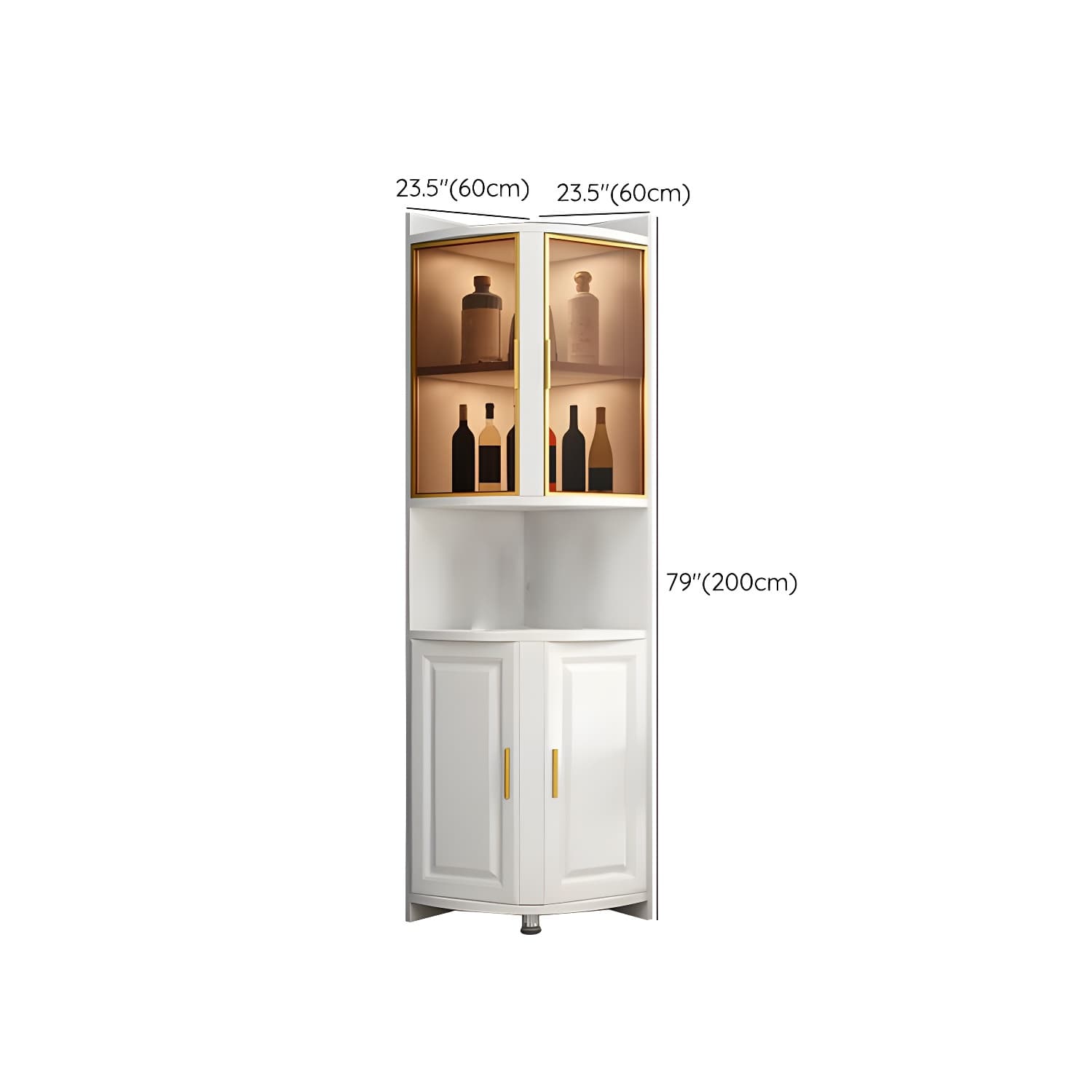 Modern White Corner Accent Cabinet with Glass Doors and 2 Interior Shelves - image 12