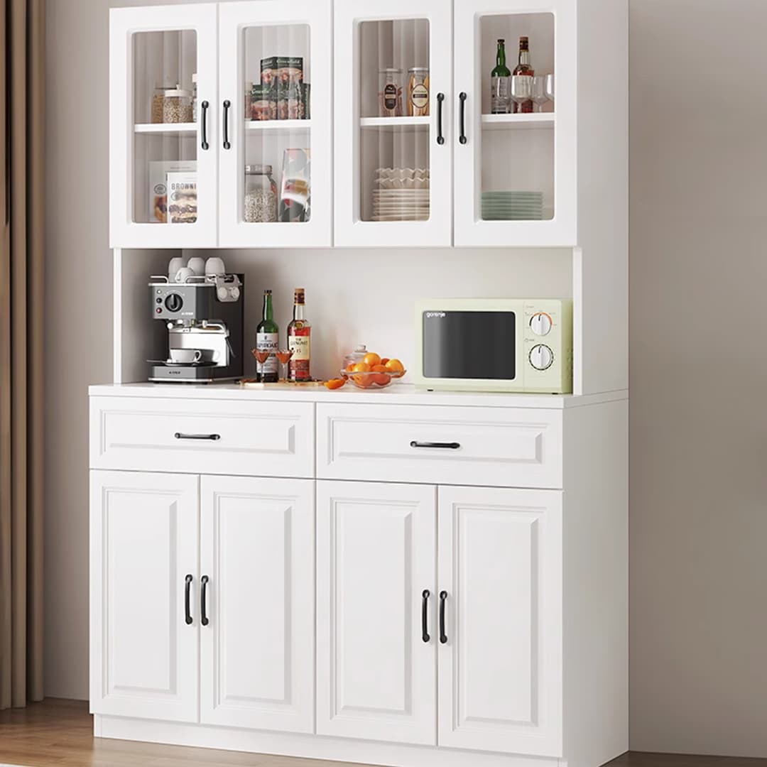 Freestanding Open Kitchen Storage Cabinet with Microwave Shelf, Countertop and Kitchen Appliance Storage for Kitchen in a Modish Style