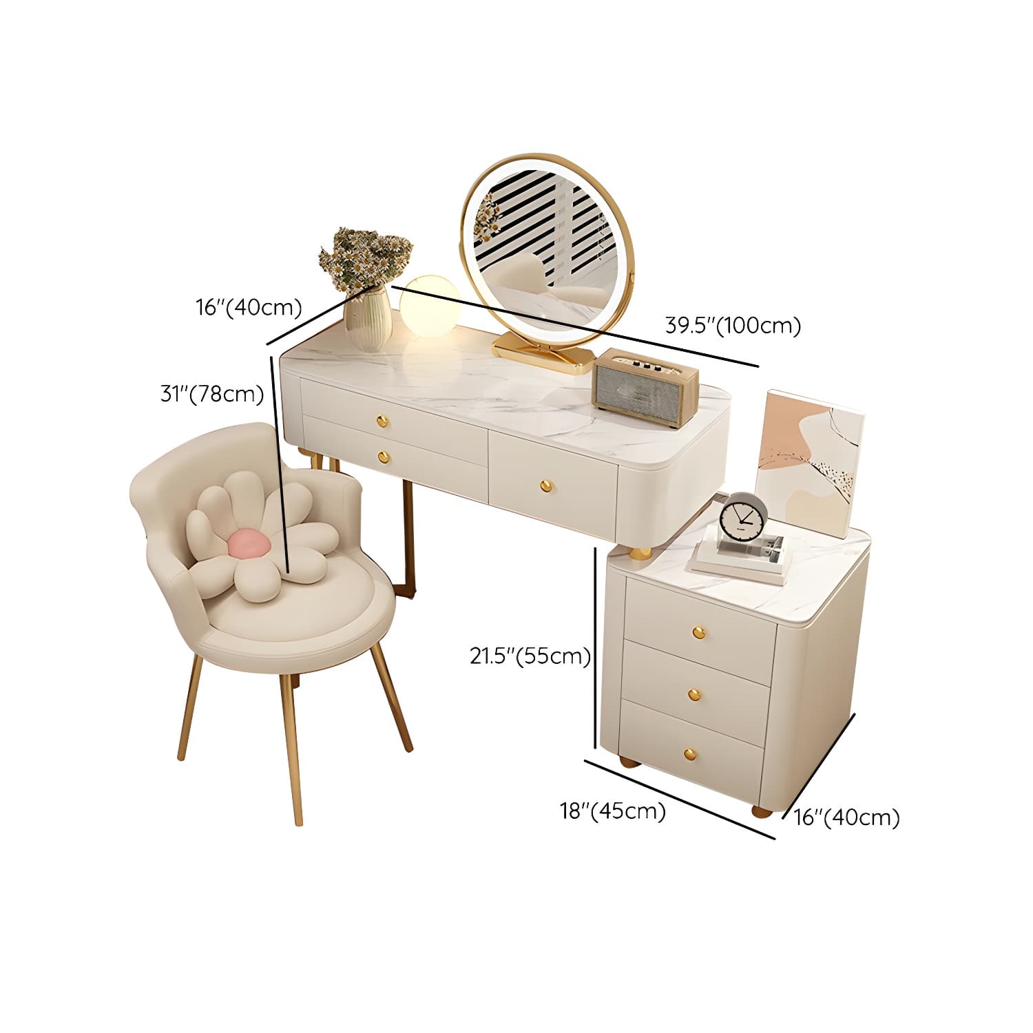 Modern Stone Top Vanity Dressing Table with 6 Drawers for Bedroom - image 21