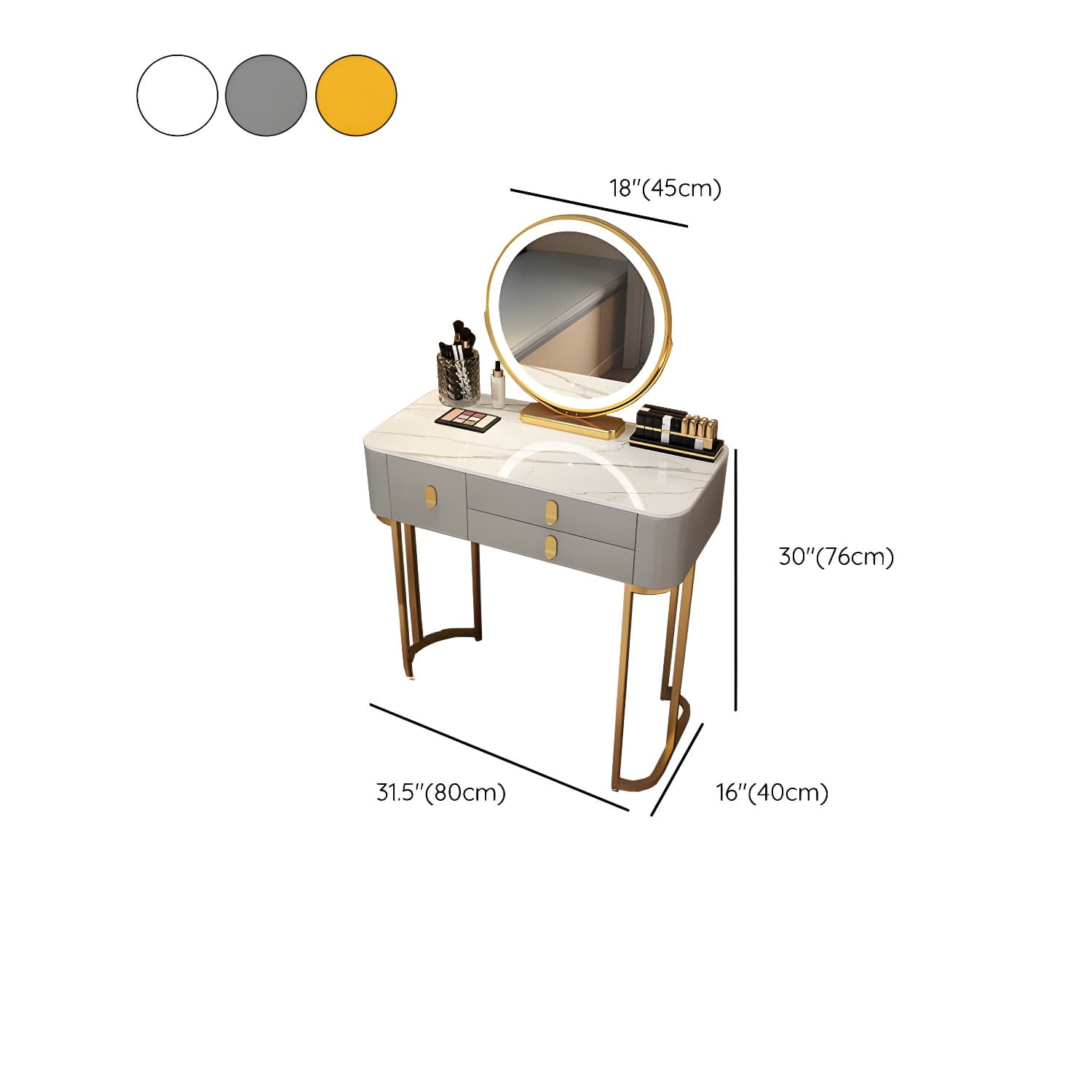 Lighted Mirror Vanity Dressing Table Bedroom Makeup Vanity with Drawer - image 20