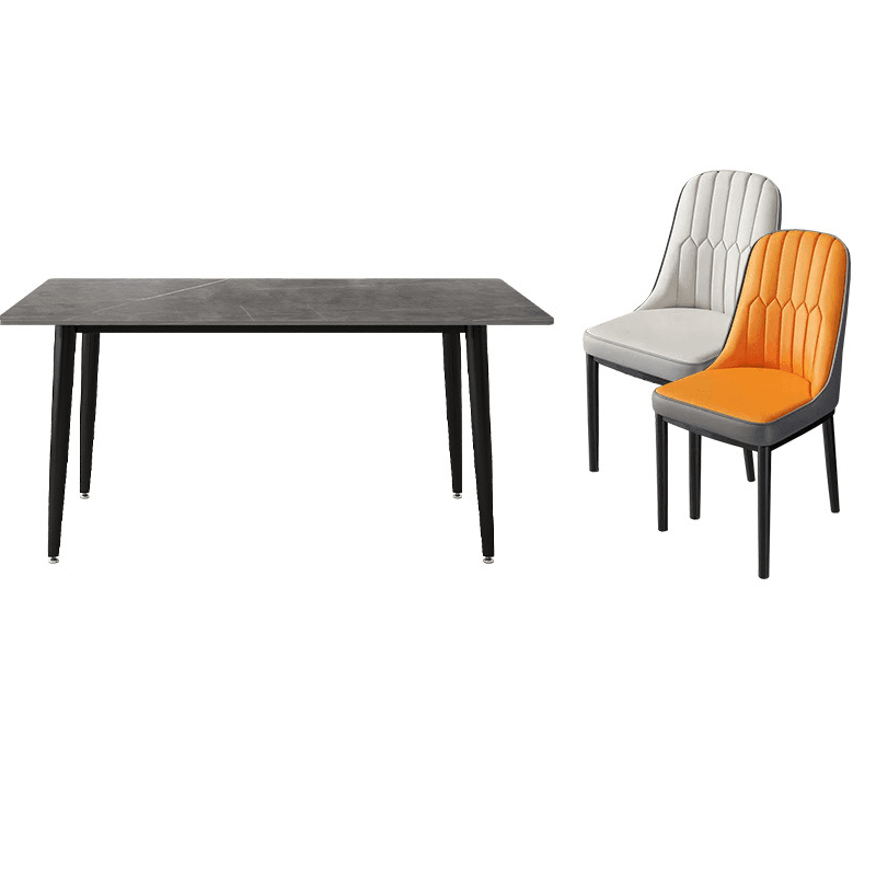 Dining Table Set with Rectangular Slate Top, 4 Legs, Padded Chair, and Back