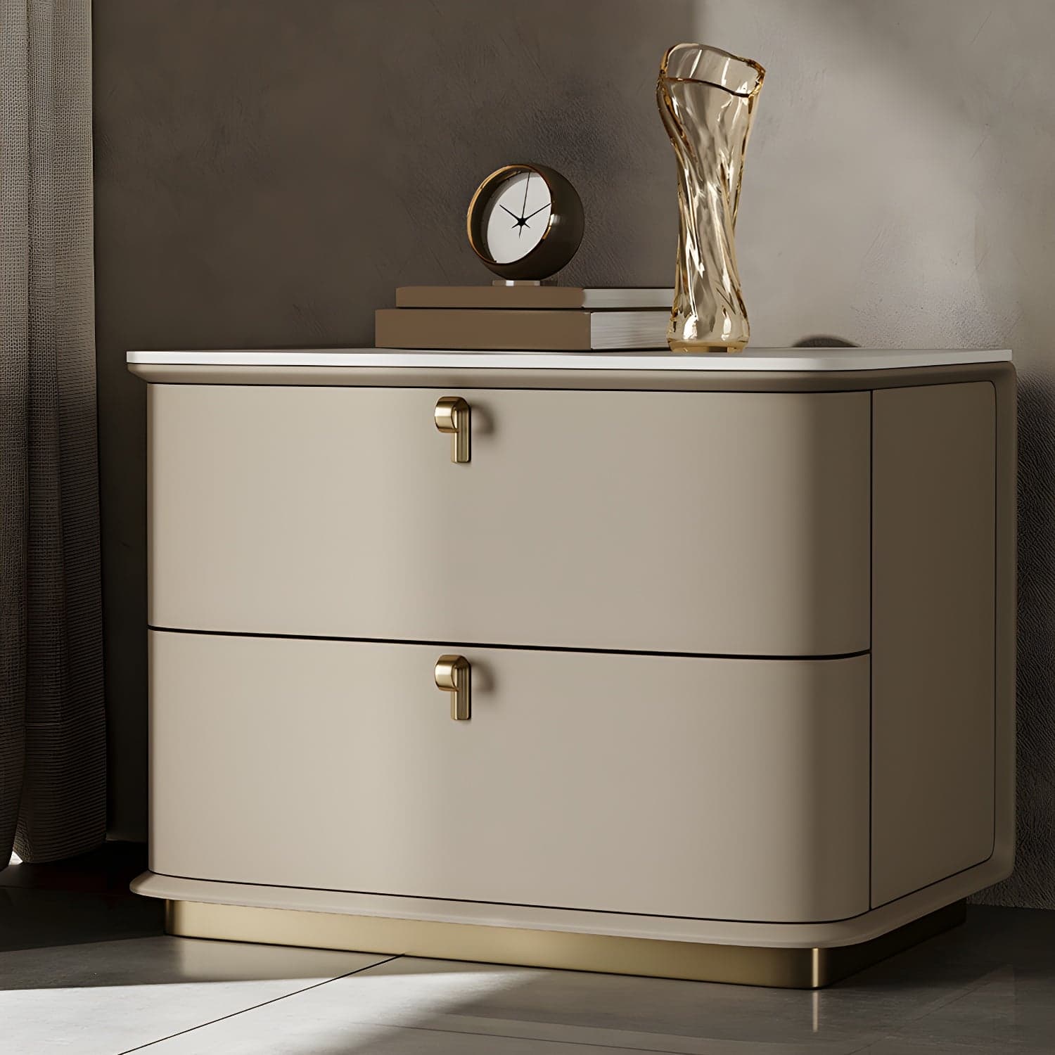 Modern Faux Leather Drawer Storage Nightstand with Stone Table Top - image 8