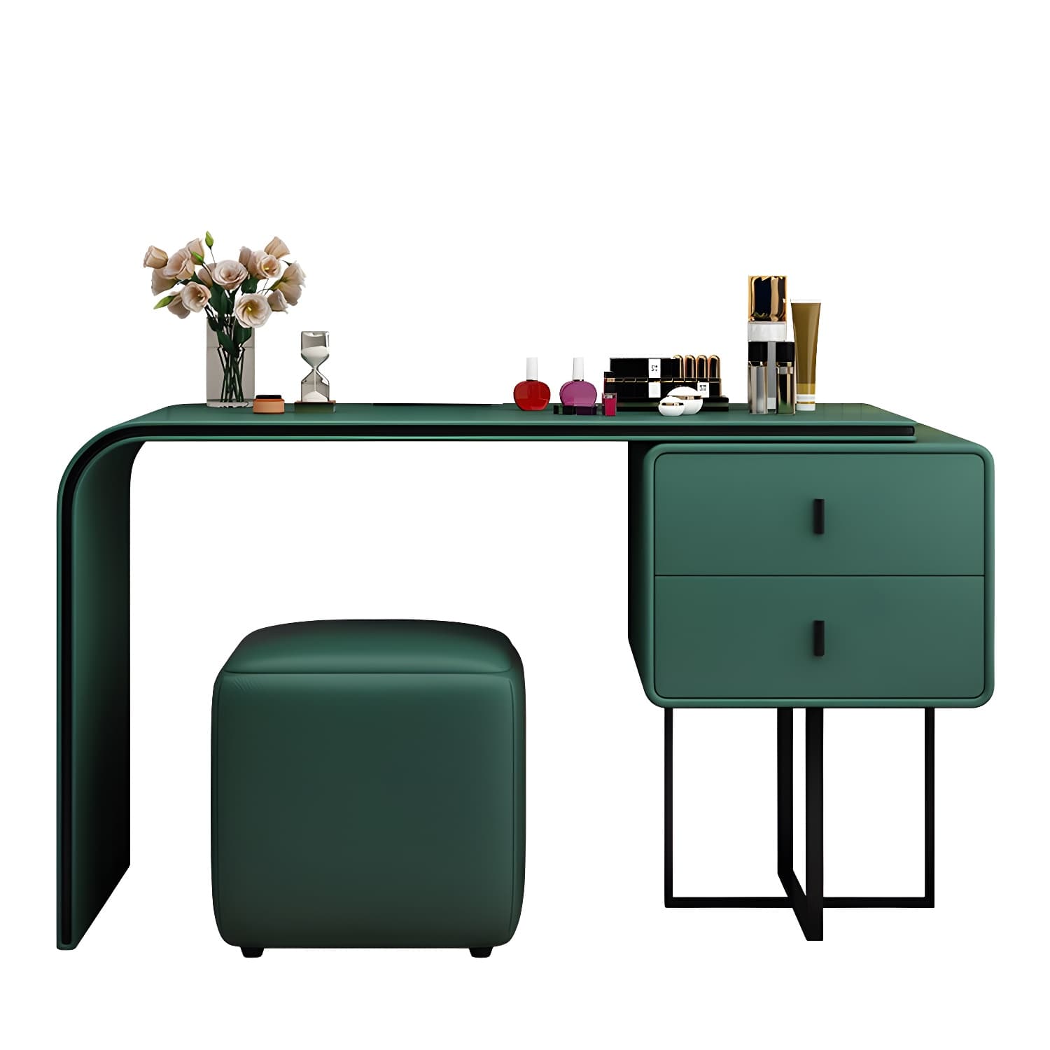 Glam Style 2-Drawer Solid Color Dressing Table Mirror Make-up Vanity - image 14