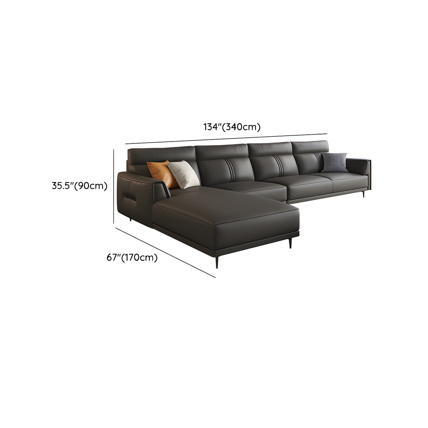 Modern Black Leather Stationary Sectional Sofa with Flared Arm and Cushion Back - image 20