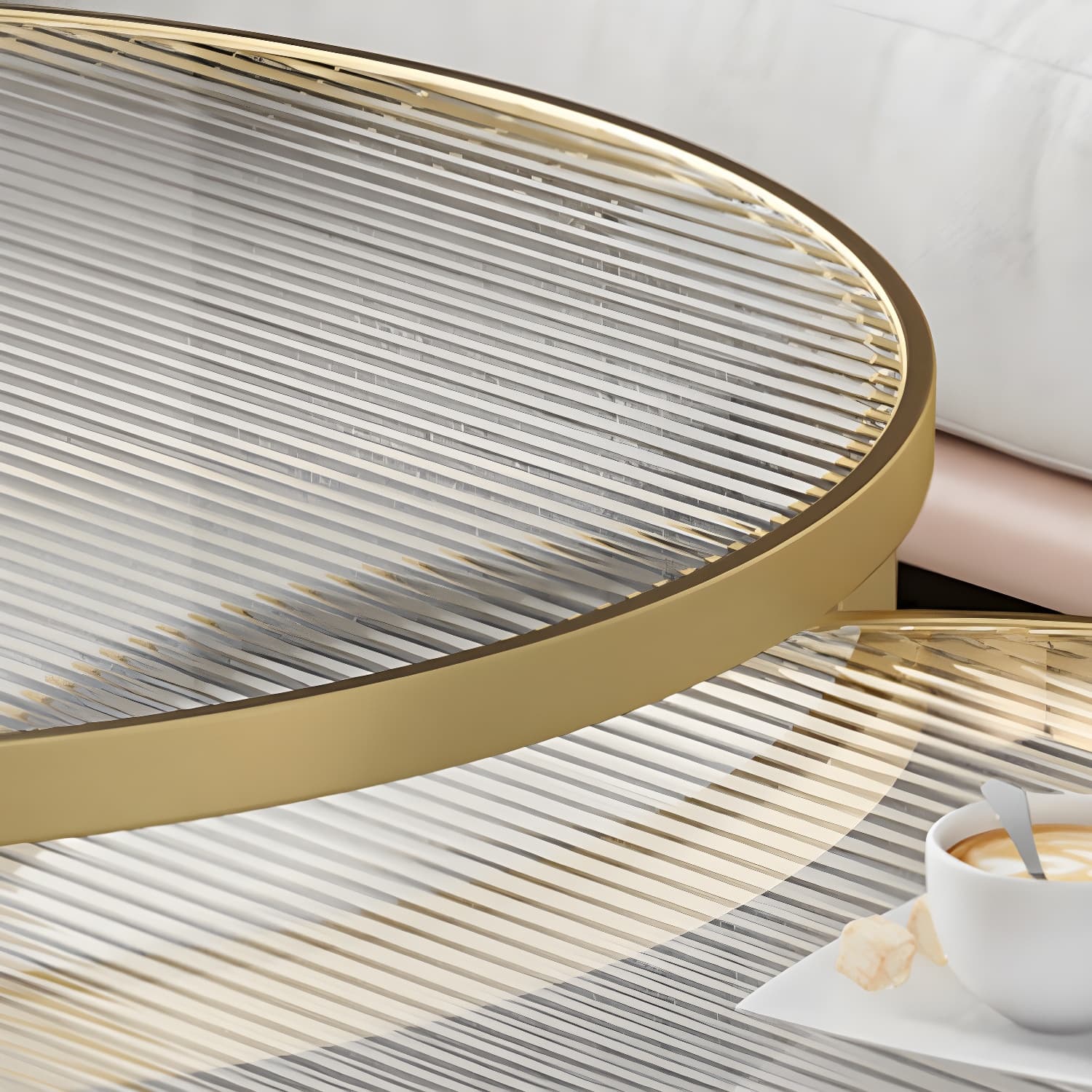 Set of Two - Glam Style Glass Top Coffee Nesting Tables With Metal Base - image 7