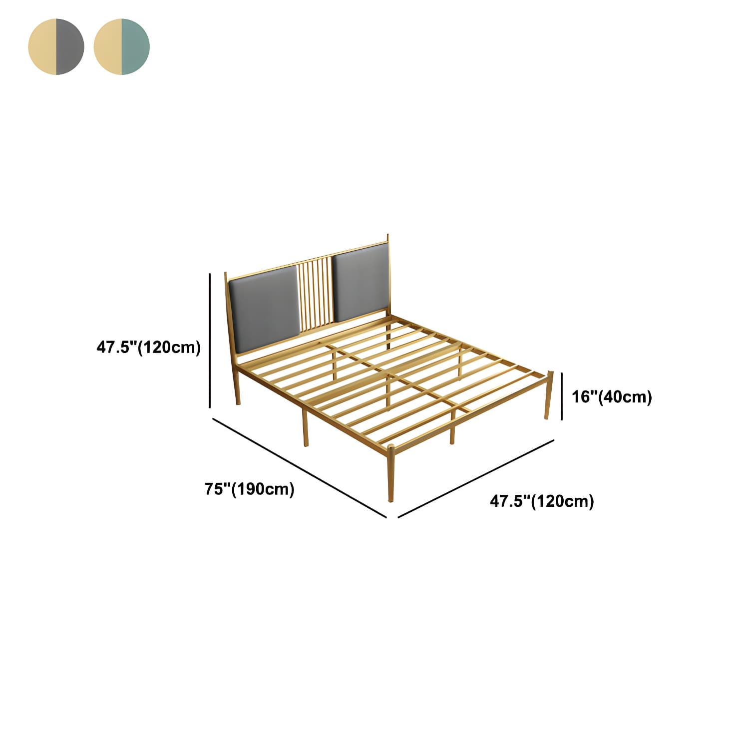 Golden Metal Bed Frame Set Glam 47.24" H Wire-Grid Open-Frame Bed with Headboard - image 11