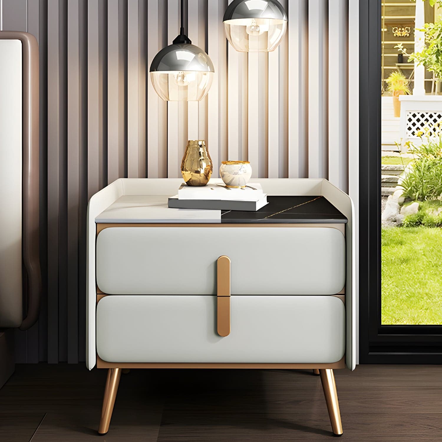 Modern Bedside Cabinet Stone Bed Nightstand with 2 Drawers for Living Room - image 11