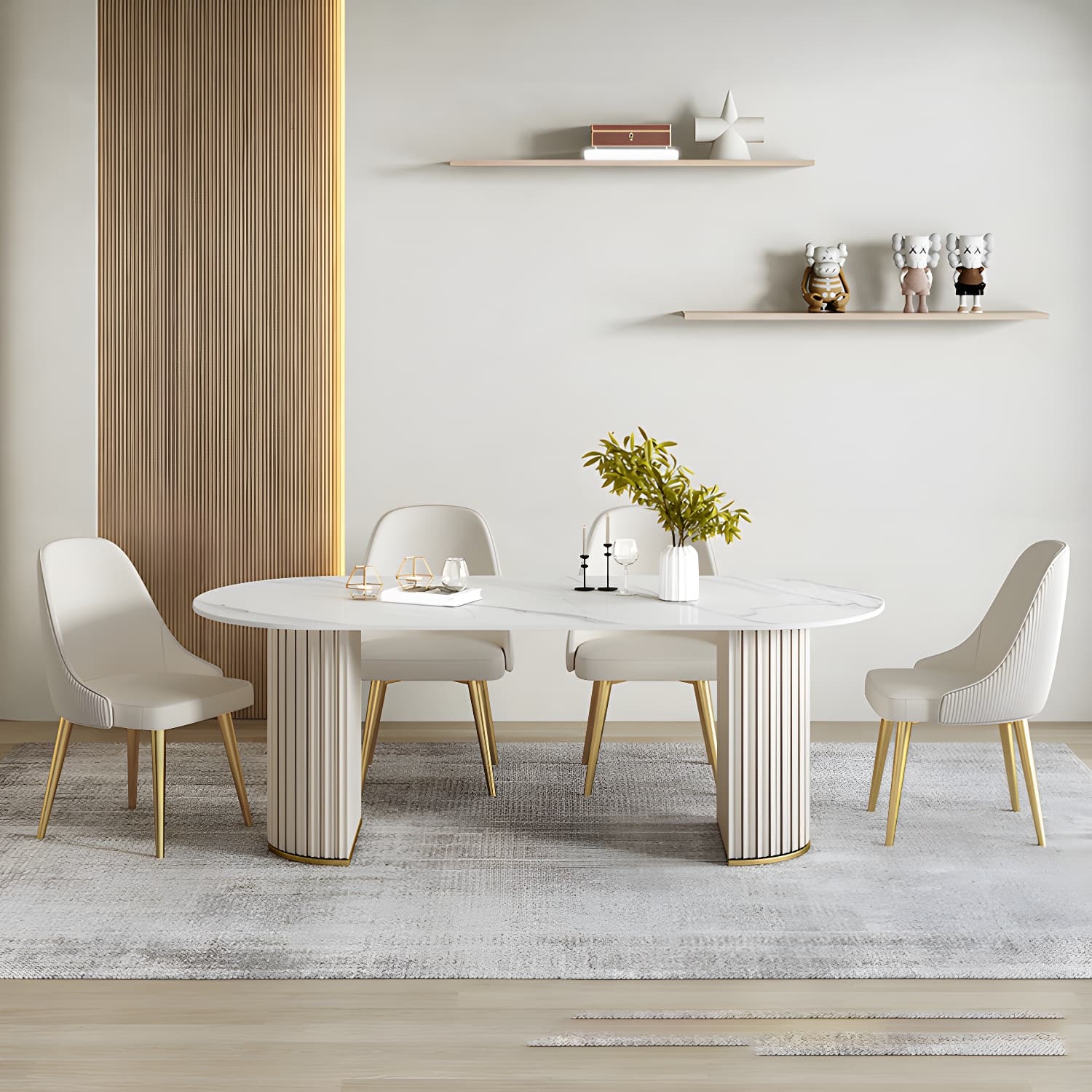 Glam White Sintered Stone Dining Table Set Oval 1/2/5/7 Pieces Dining Set for Home Use - image 3