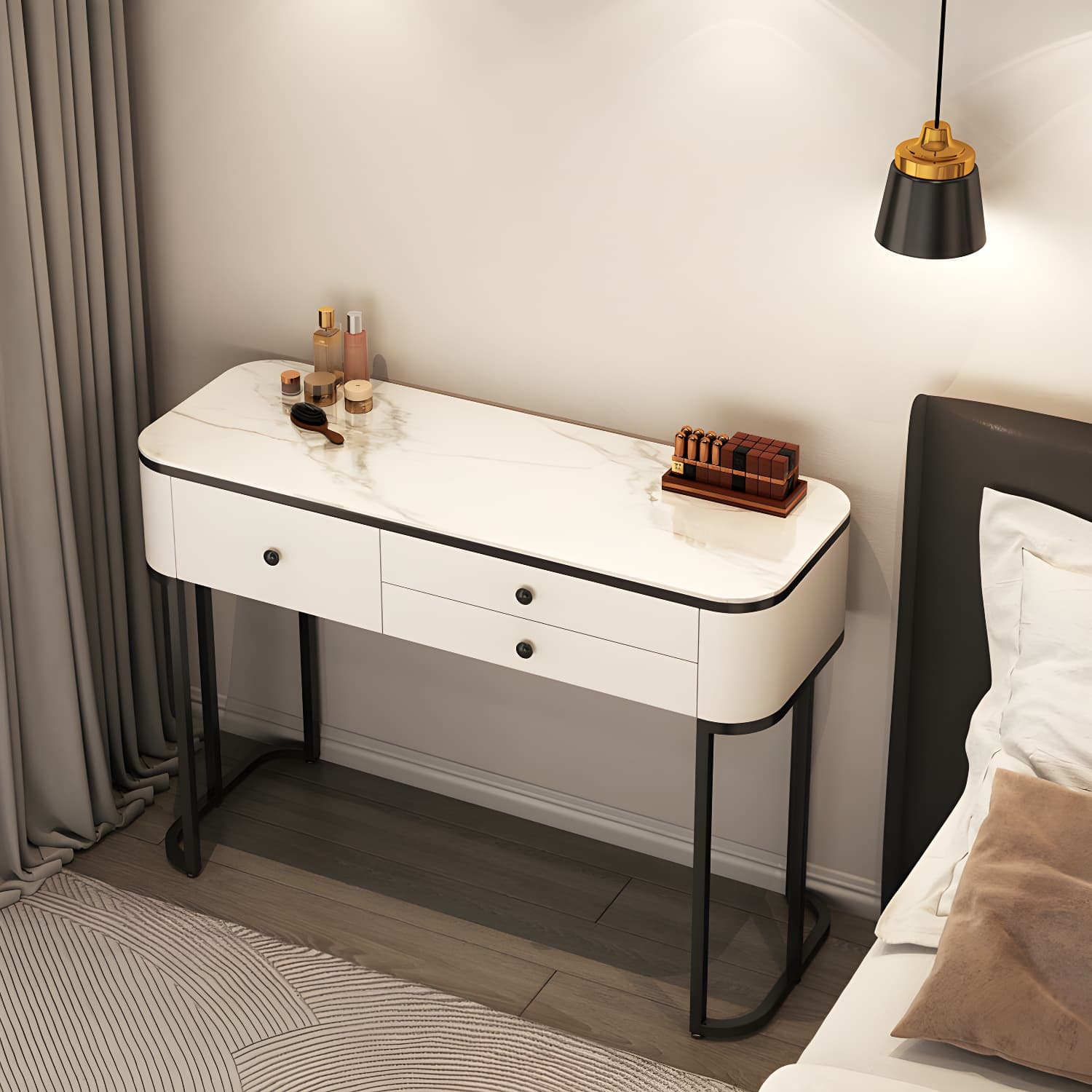 Contemporary Marble and Wood Vanity Table and Stool Set Glam Vanity Dressing Table - image 13