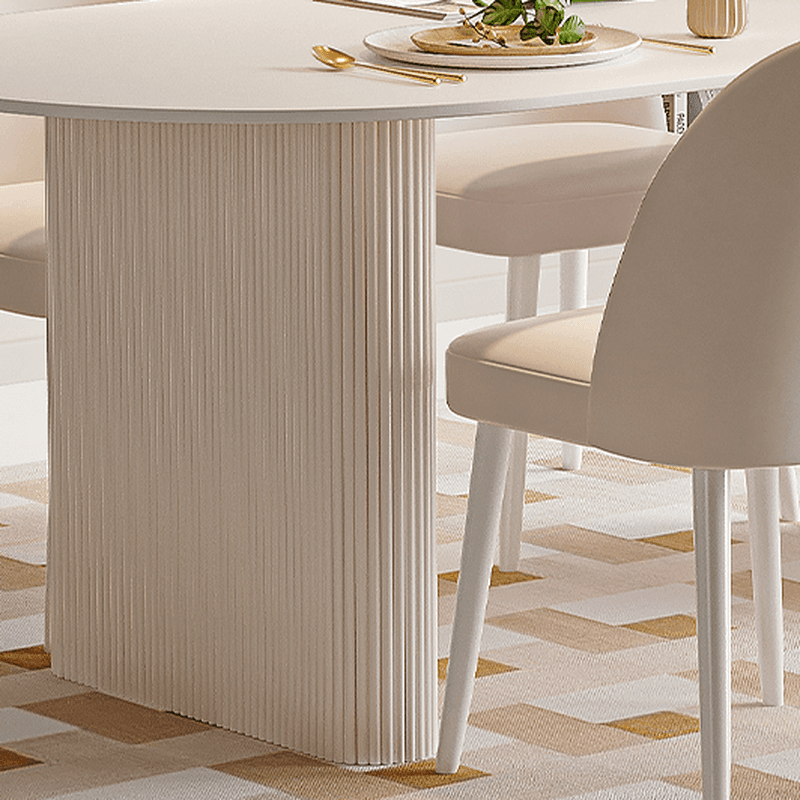 Oval Dining Table Set with Two-sided Pedestal, Enclosed Back, Fixed Table, Padded Chair, 5-piece in White - image 6