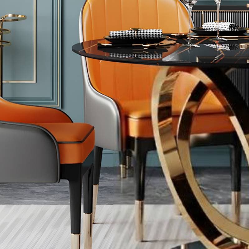 Round Marble Modern Dining Table with Gold Steel Pedestal Base - Standard Height - image 8