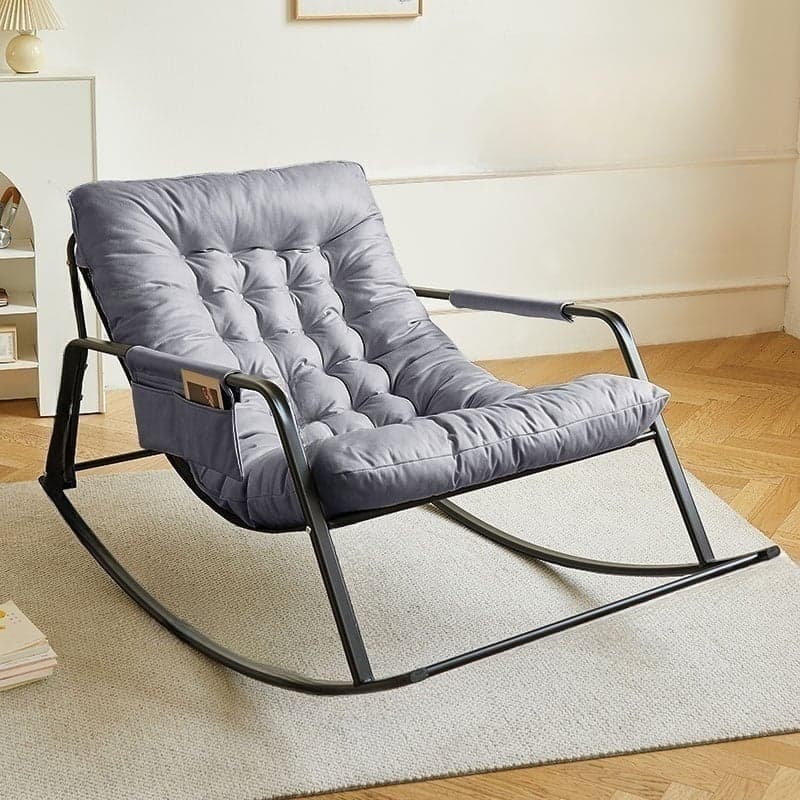 Chic Upholstered Indoor Rocking Chair with Modern Black Metal Legs - image 3