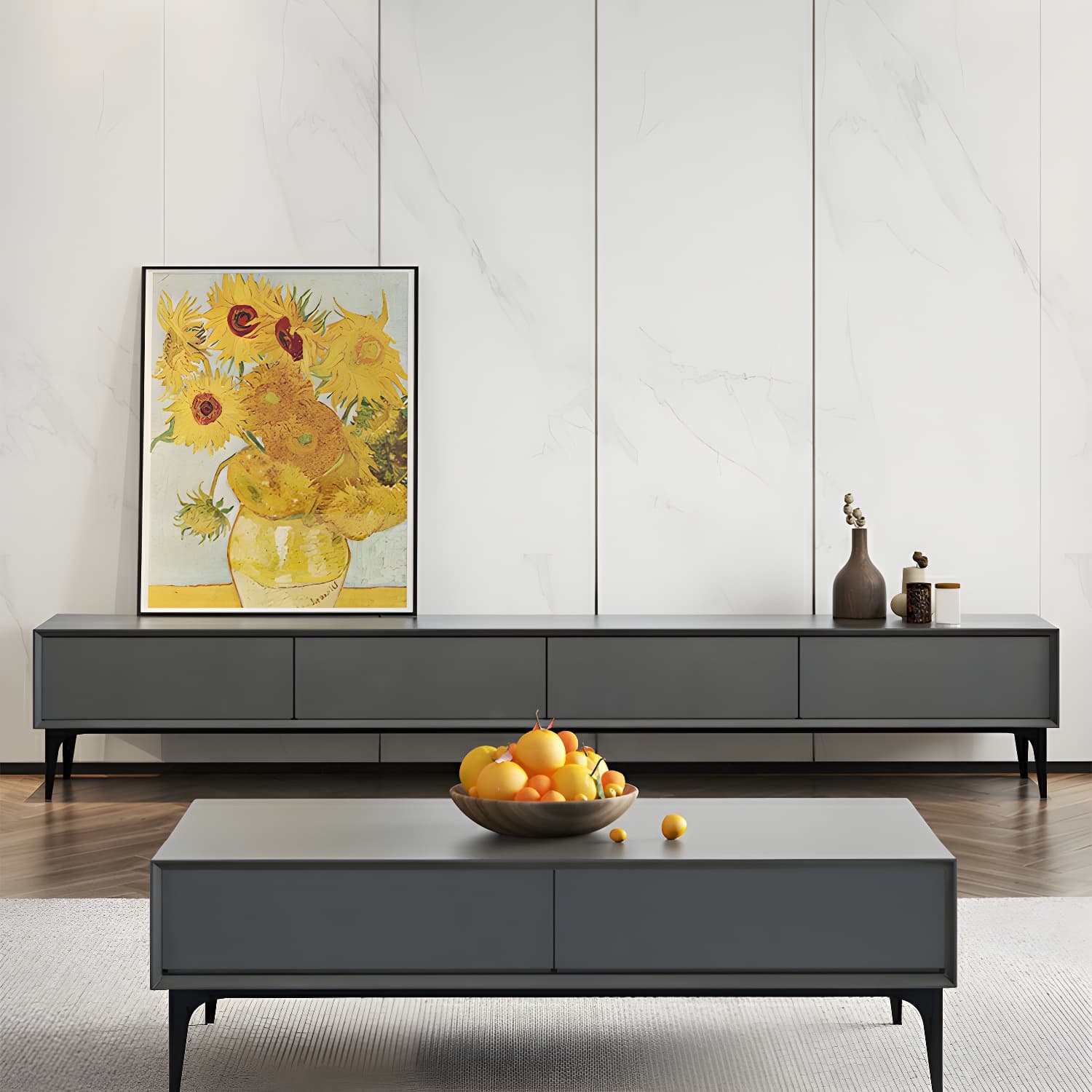 Scandinavian Style Wood TV Stand with Cable Management, Drawers Included - Low Height and With Legs - image 9